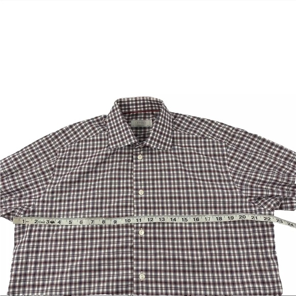 Mens Eton Contemporary Button Up Dress Shirt Sz 16-1/2 Large 42 Wine Blue Plaid - Picture 3 of 7